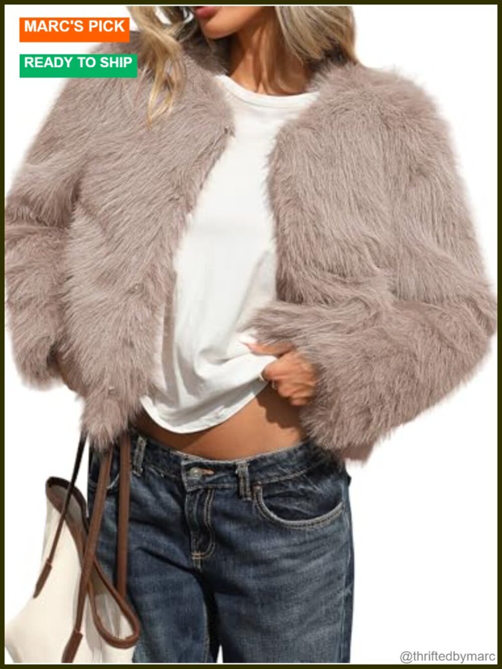 Fluffy Faux Fur Cropped Coat Hidden Hooks Side Pockets Women's Winter